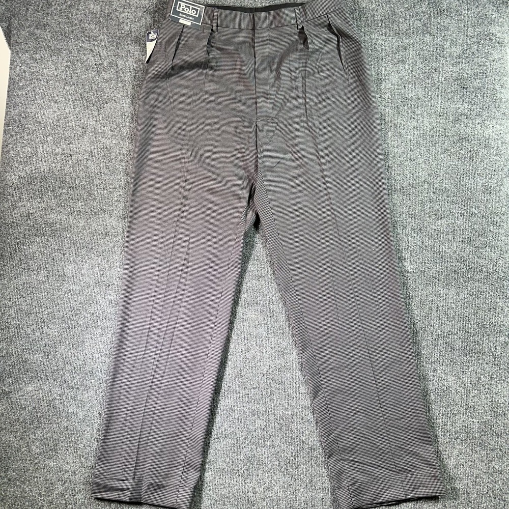 Polo Ralph Lauren Trouser Pants 36x34 Gray Houndstooth Pleated Cuffed Vintage 90